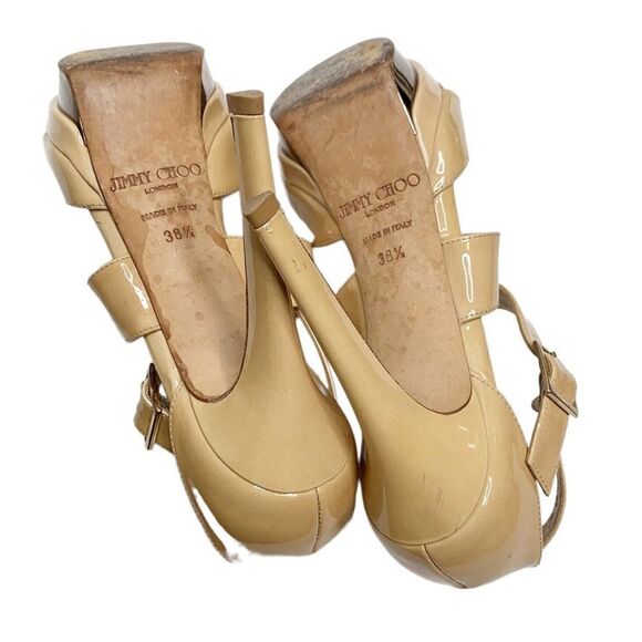 Jimmy Choo Women's Natural Beige Patent Leather Kuki Sandal Platform Size 38.5 - Picture 8 of 11